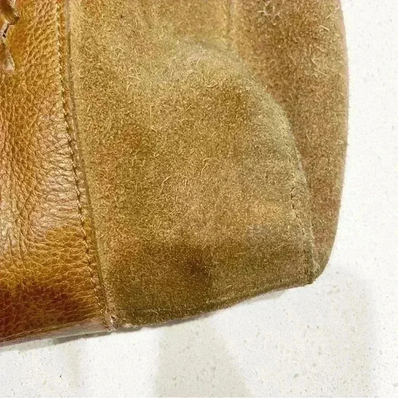 Free People Isle Distressed Tote Bag Tan Cowhide Hobo Metal Dangles suede Rare - Picture 7 of 16